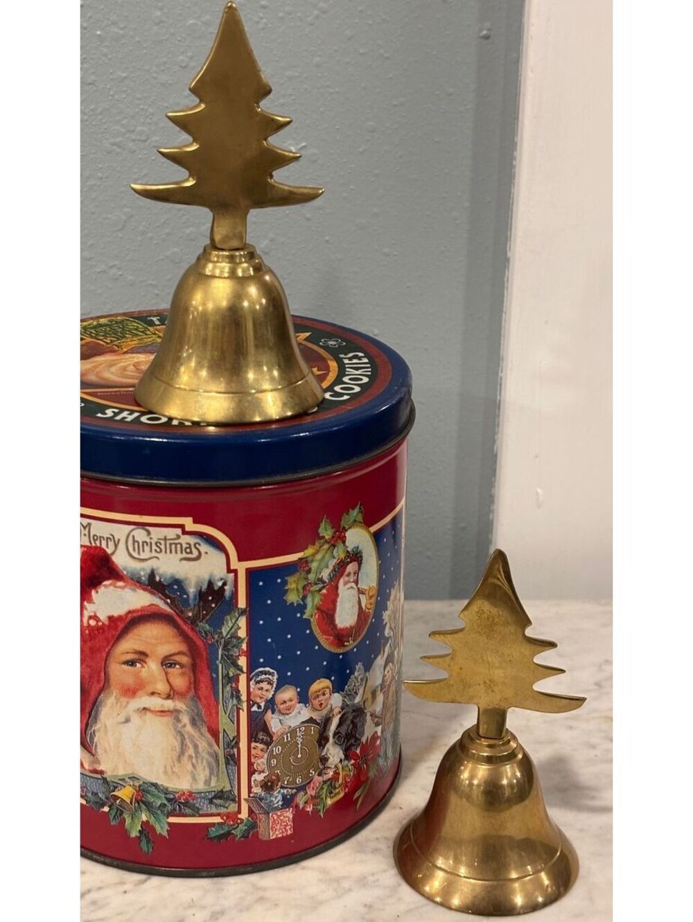 Vintage Brass Christmas Tree Dinner Bells Set of 2